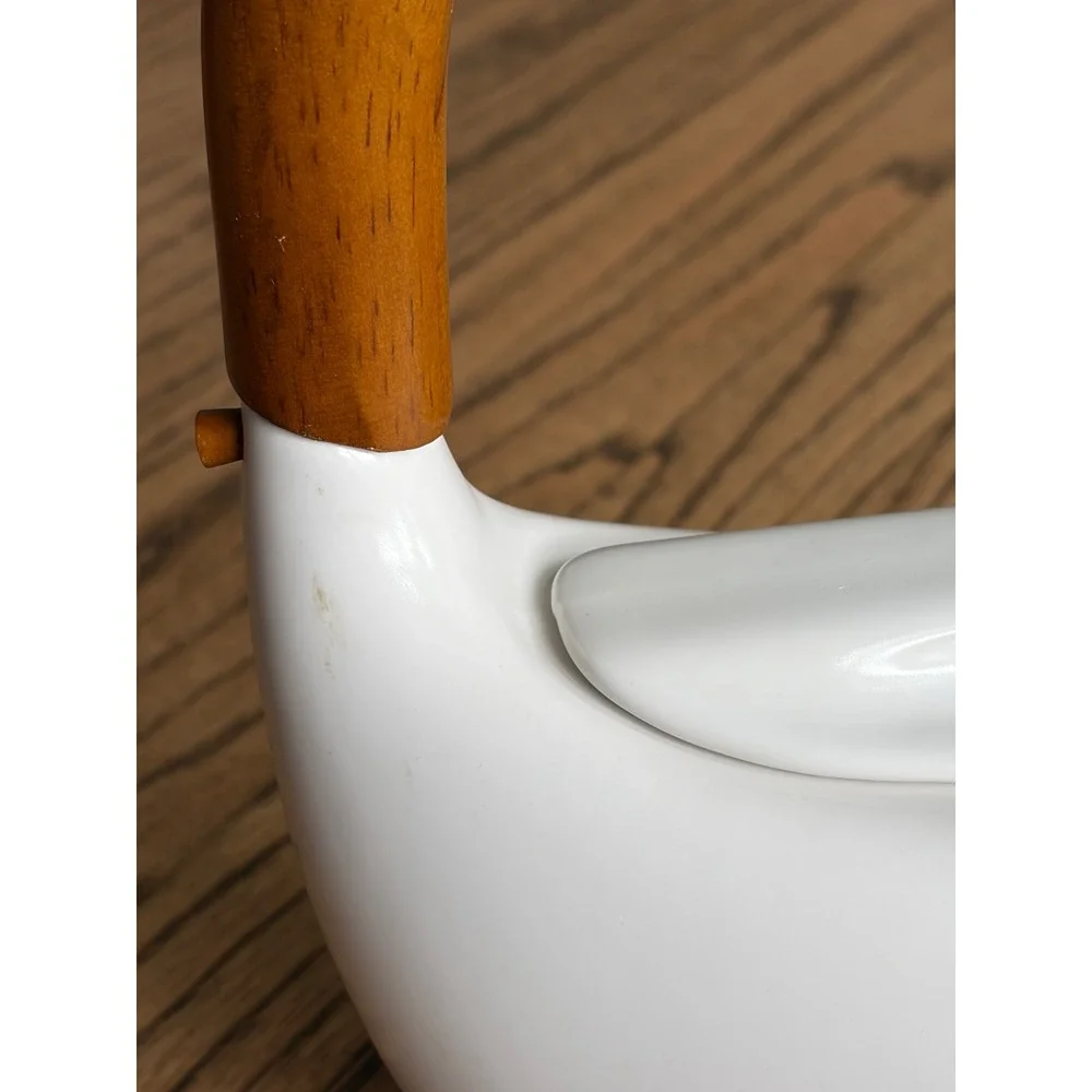 RedEnvelope White Ceramic Teapot with Arched Wood Handle 20oz Minimalist Modern